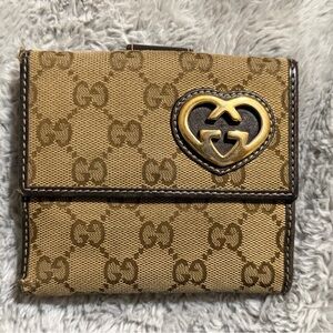 Gucci Lovely Heart GG Canvas Bifold Wallet